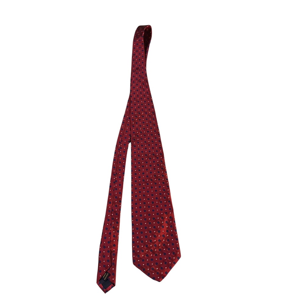Polo University by Ralph Lauren Red Silk Necktie Blue‎ Dot Pattern
